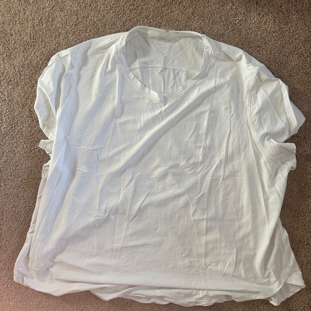 Caila White Striped V Neck Short Sleeve Top Plus‎ Size 3X